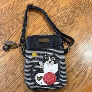 Chala Cat & Yarn Cell Phone Crossbody Mini Purse Black White Pockets ID Holder
